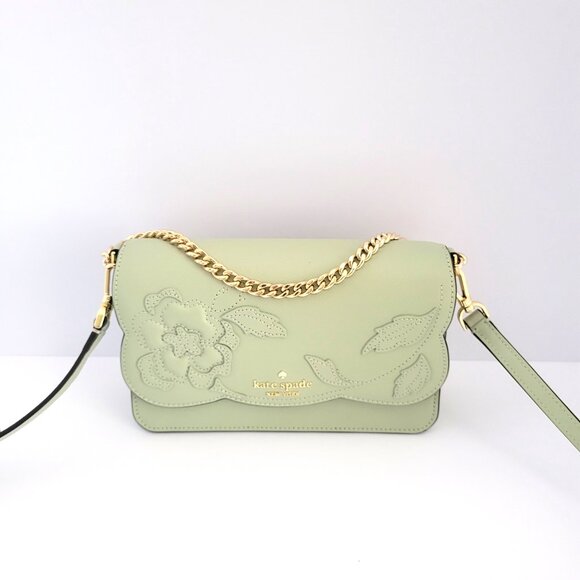 Kate Spade KL869 Madison Floral Applique Forest Blooms Flap Crossbody Sage Bundl - Picture 1 of 8